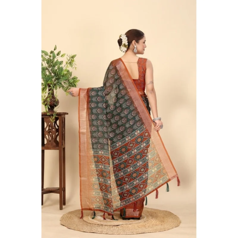 Alternative view of Women's Cotton Silk Printed Saree With Unstitched Blouse 5.5Mtr (Multicolor)