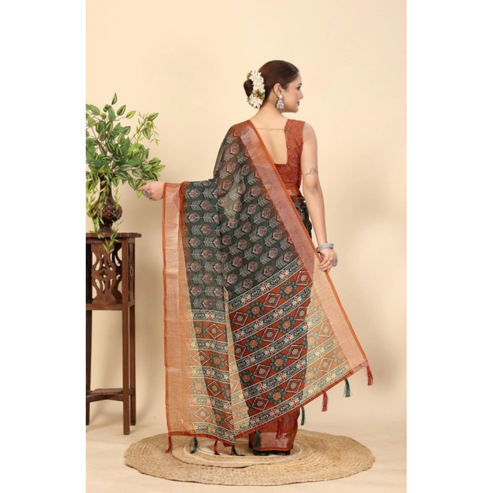Women's Cotton Silk Printed Saree With Unstitched Blouse 5.5Mtr (Multicolor) - Image 2