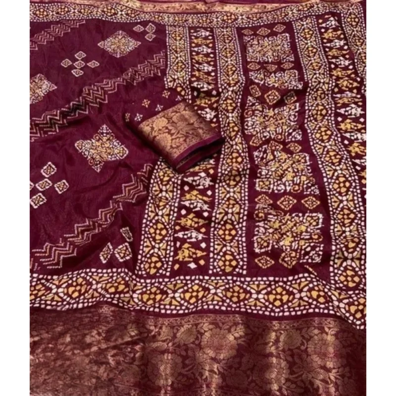 Alternative view of Women's Cotton Silk Printed Saree With Unstitched Blouse 5.5Mtr (Wine)