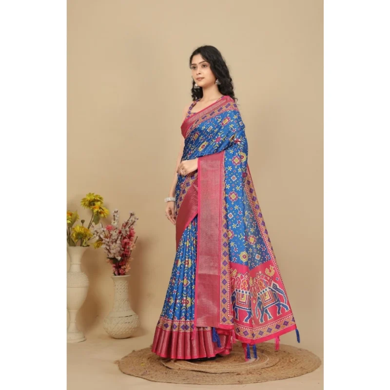 Alternative view of Women's Cotton Silk Printed Saree With Unstitched Blouse 5.5Mtr (Blue)