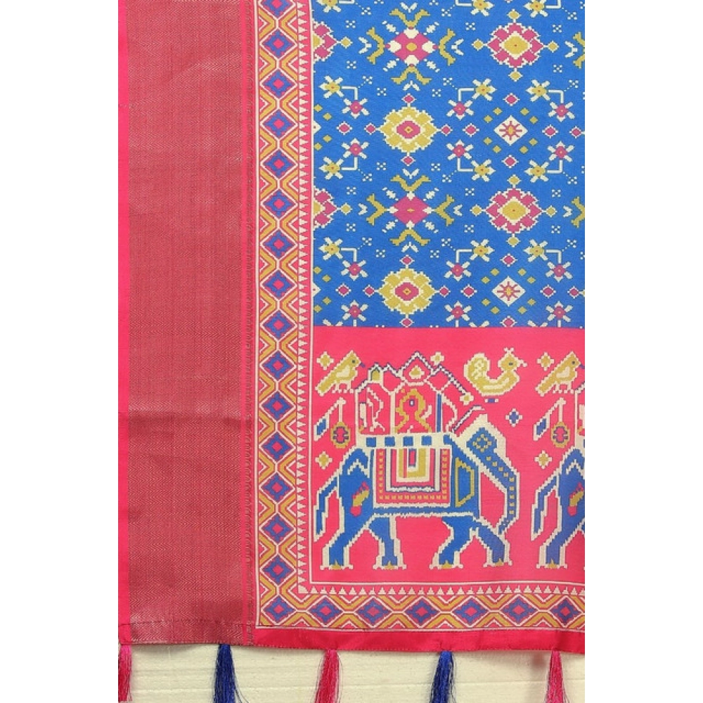 Women's Cotton Silk Printed Saree With Unstitched Blouse 5.5Mtr (Blue) - Image 6