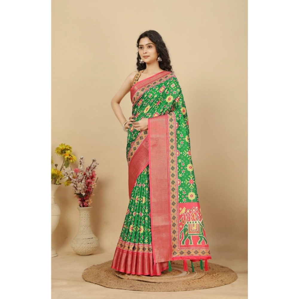 Women's Cotton Silk Printed Saree With Unstitched Blouse 5.5Mtr (Green) - Image 5