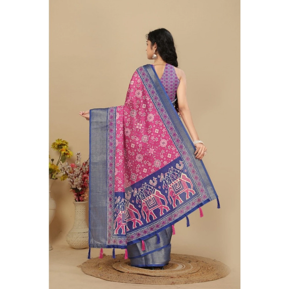 Women's Cotton Silk Printed Saree With Unstitched Blouse 5.5Mtr (Pink) - Image 4