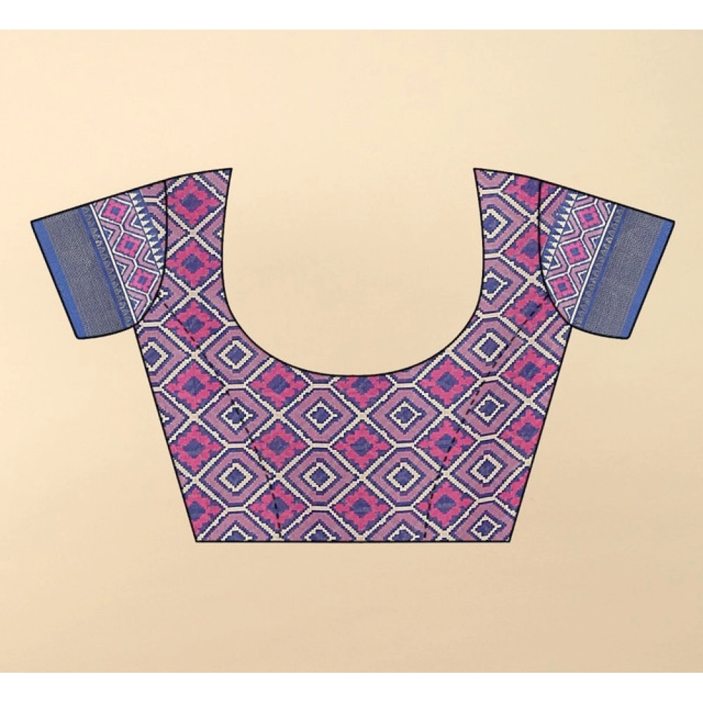 Women's Cotton Silk Printed Saree With Unstitched Blouse 5.5Mtr (Pink) - Image 3