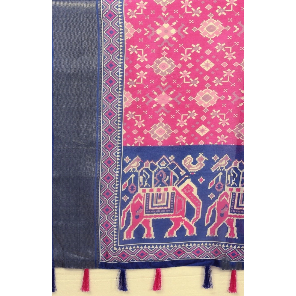 Women's Cotton Silk Printed Saree With Unstitched Blouse 5.5Mtr (Pink) - Image 2