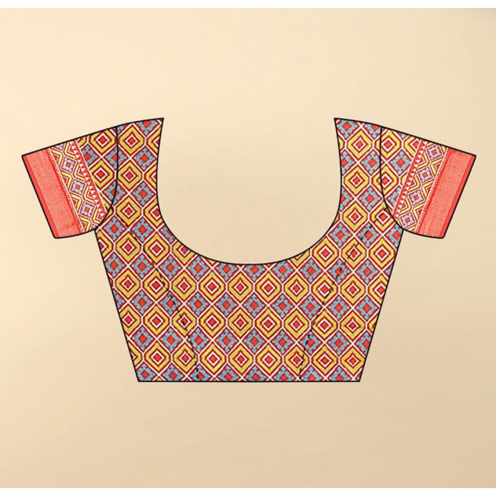 Women's Cotton Silk Printed Saree With Unstitched Blouse 5.5Mtr (Rama) - Image 3