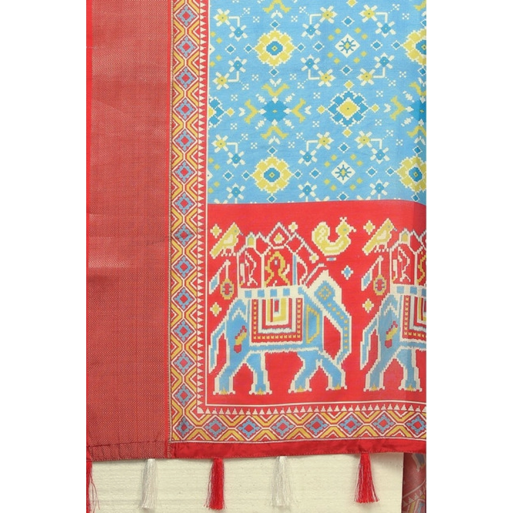 Women's Cotton Silk Printed Saree With Unstitched Blouse 5.5Mtr (Rama) - Image 2