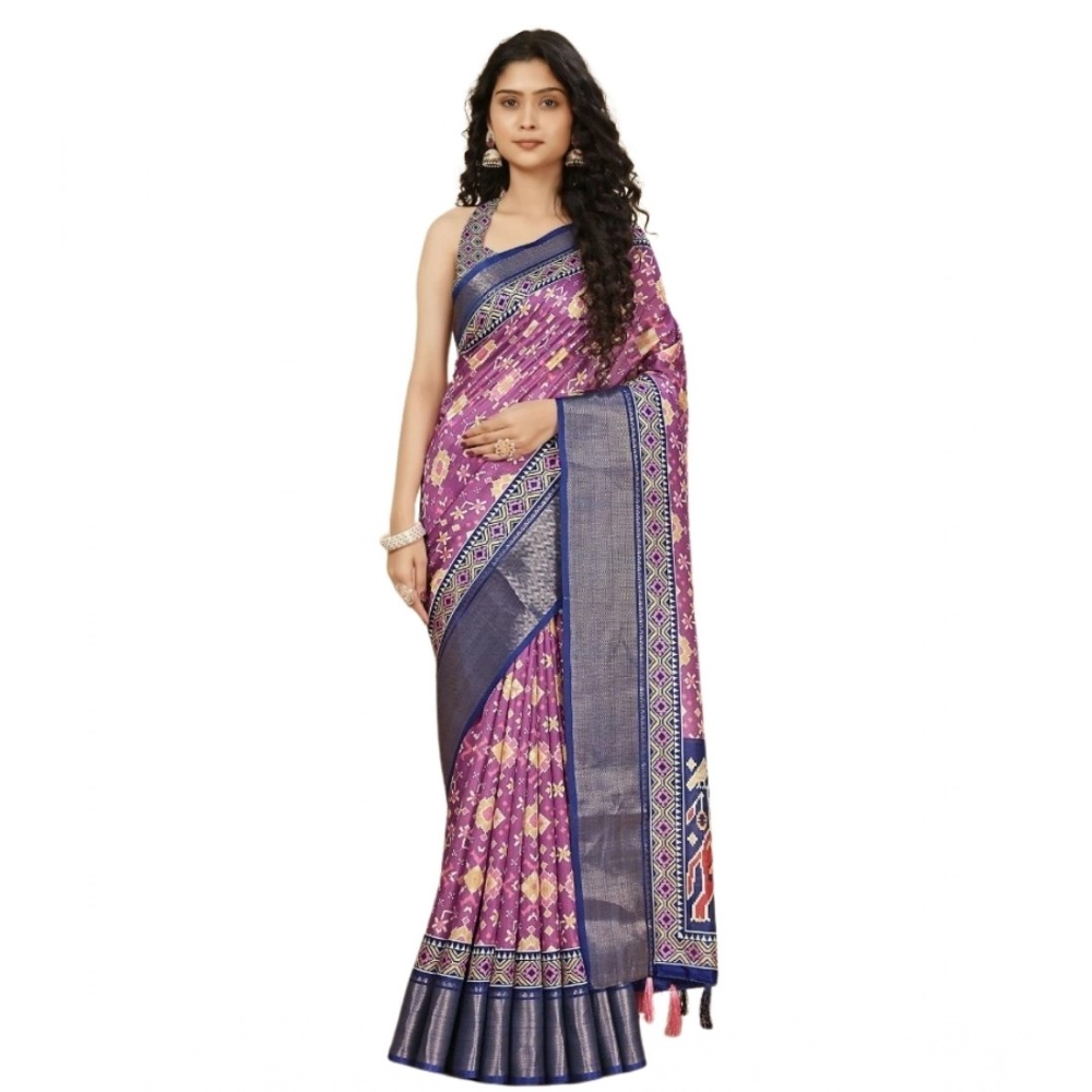 Women's Cotton Silk Printed Saree With Unstitched Blouse 5.5Mtr (Wine) - Image 6
