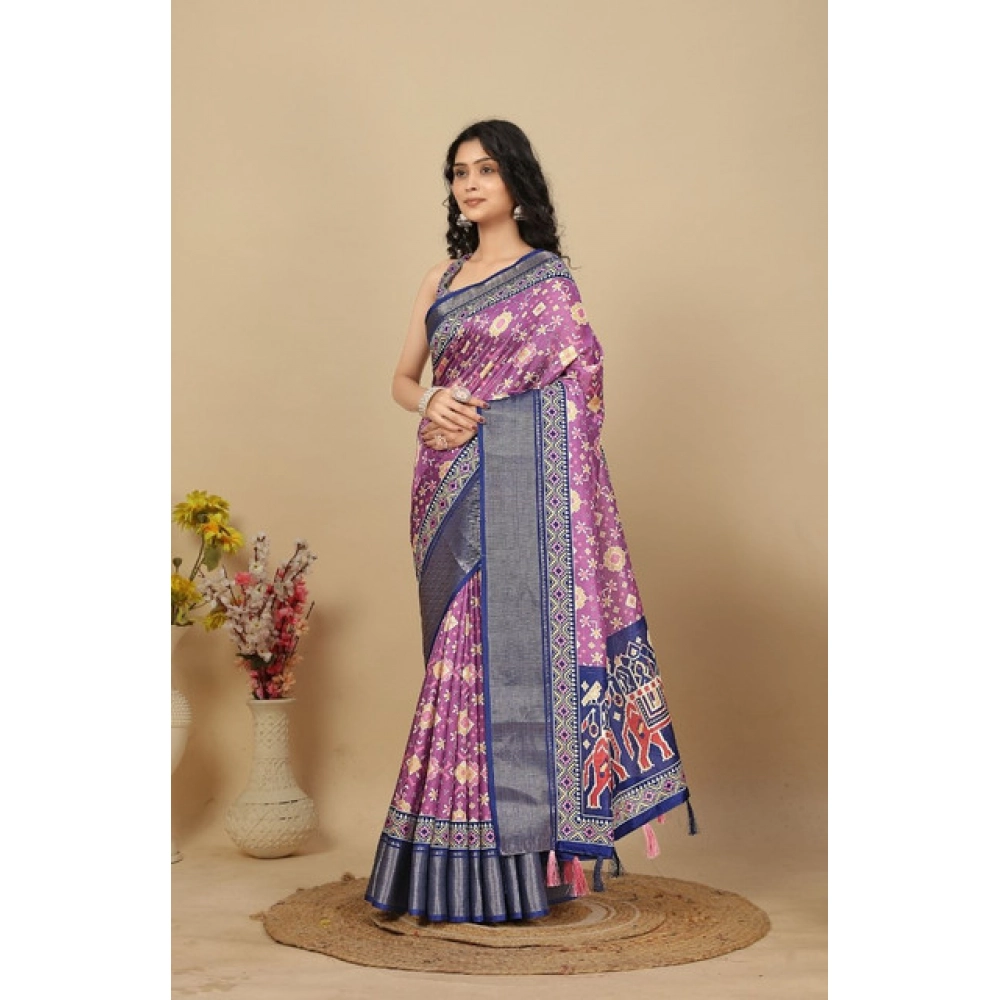 Women's Cotton Silk Printed Saree With Unstitched Blouse 5.5Mtr (Wine) - Image 5