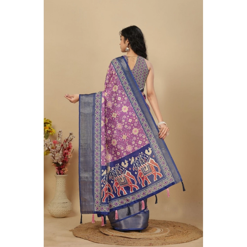 Women's Cotton Silk Printed Saree With Unstitched Blouse 5.5Mtr (Wine) - Image 4
