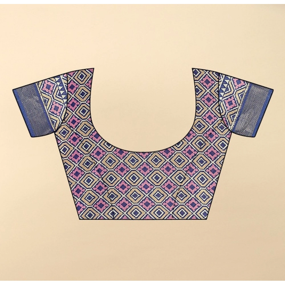 Women's Cotton Silk Printed Saree With Unstitched Blouse 5.5Mtr (Wine) - Image 3