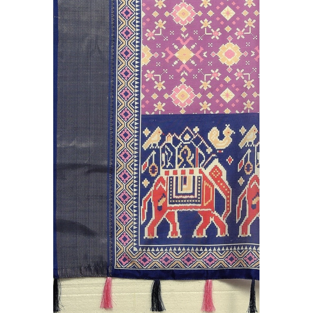 Women's Cotton Silk Printed Saree With Unstitched Blouse 5.5Mtr (Wine) - Image 2
