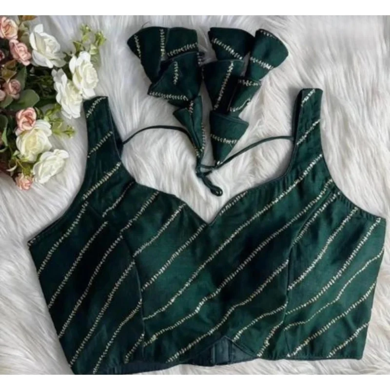 Alternative view of Women's Silk Embellished Sweetheart Neck Sleeveless Readymade Padded Blouse (Green, Size 38)