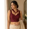 Women's Silk Embellished Sweetheart Neck Sleeveless Readymade Padded Blouse (Maroon, Size 38)