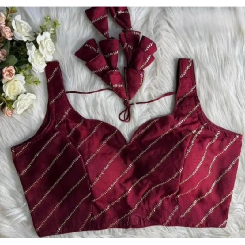Alternative view of Women's Silk Embellished Sweetheart Neck Sleeveless Readymade Padded Blouse (Maroon, Size 38)