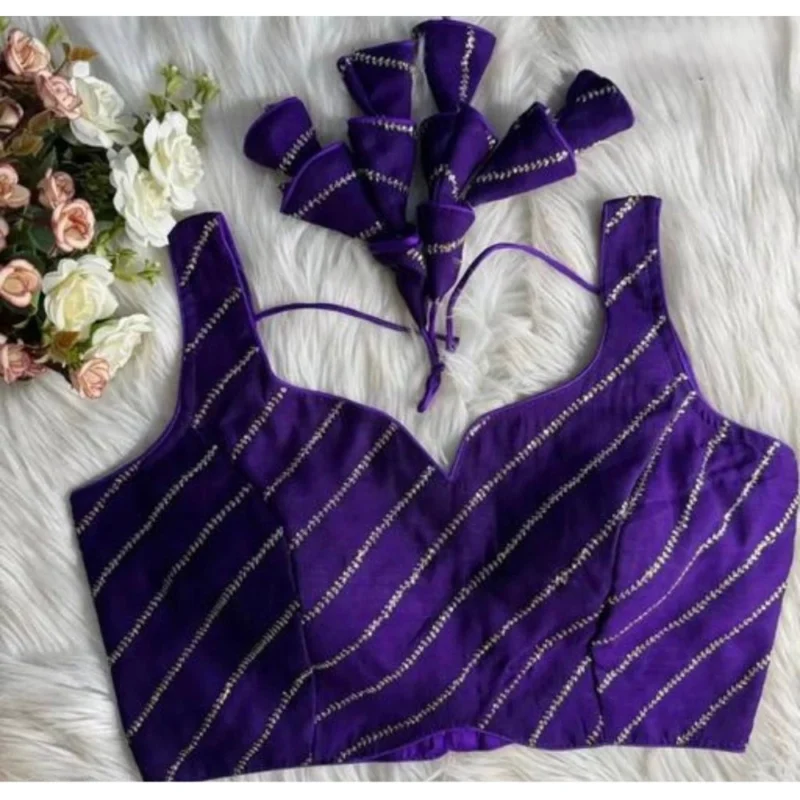 Alternative view of Women's Silk Embellished Sweetheart Neck Sleeveless Readymade Padded Blouse (Purple, Size 38)
