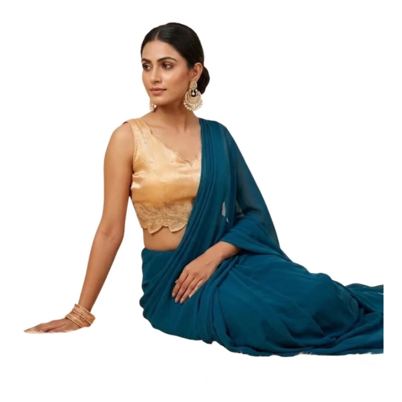 Alternative view of Women's Silk Embroidered Sweetheart Neck Sleeveless Readymade Padded Blouse (Gold, Size 38)