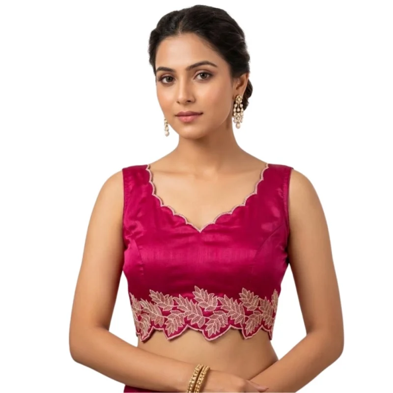 Alternative view of Women's Silk Embroidered Sweetheart Neck Sleeveless Readymade Padded Blouse (Pink, Size 38)