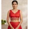 Women's Silk Embroidered Sweetheart Neck Sleeveless Readymade Padded Blouse (Red, Size 38)
