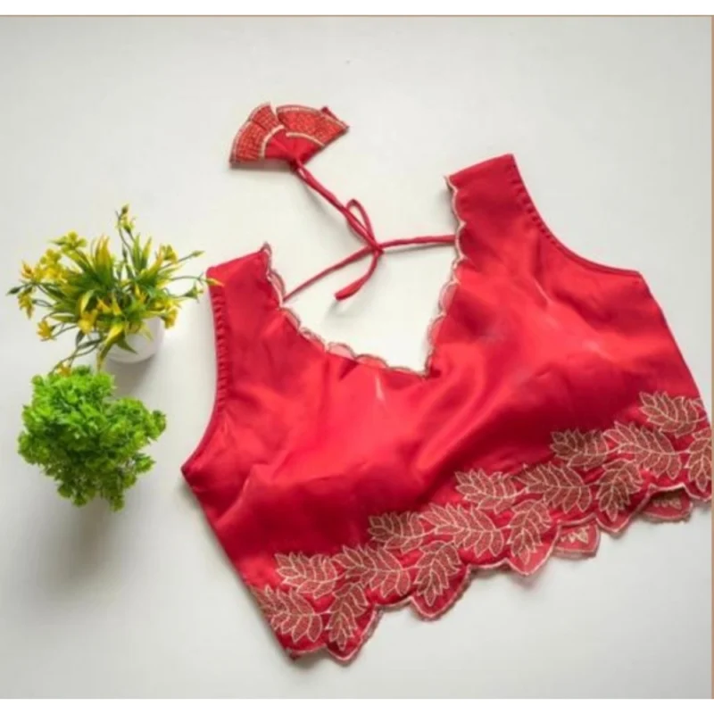 Alternative view of Women's Silk Embroidered Sweetheart Neck Sleeveless Readymade Padded Blouse (Red, Size 38)