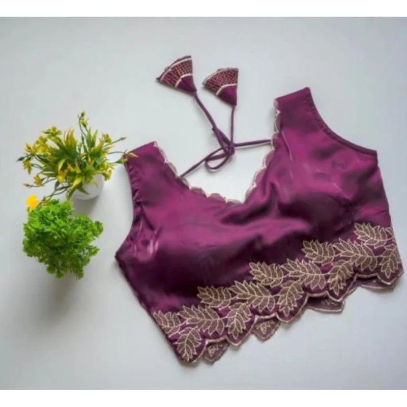 Alternative view of Women's Silk Embroidered Sweetheart Neck Sleeveless Readymade Padded Blouse (Wine, Size 38)