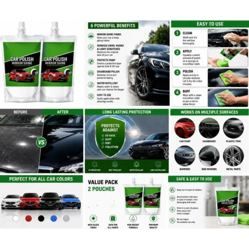 Alternative view of Pack of 2 Car and Bike Polish Mirror Shine Liquid Pouches 100 ML