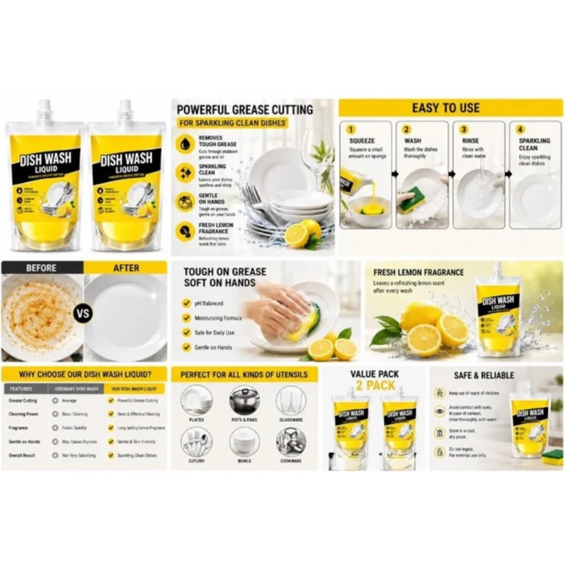 Alternative view of Pack of 2 Kitchen Cleaning Dishwash Liquid Pouches 100 ML