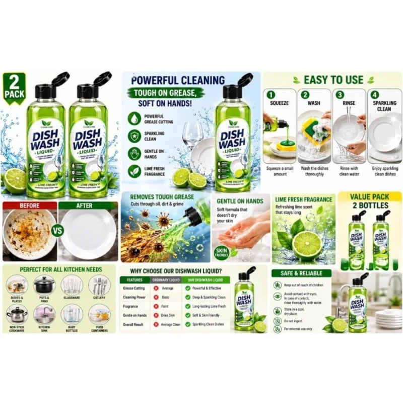 Alternative view of Pack of 2 Kitchen Cleaning Dishwash Liquid Bottles 100 ML