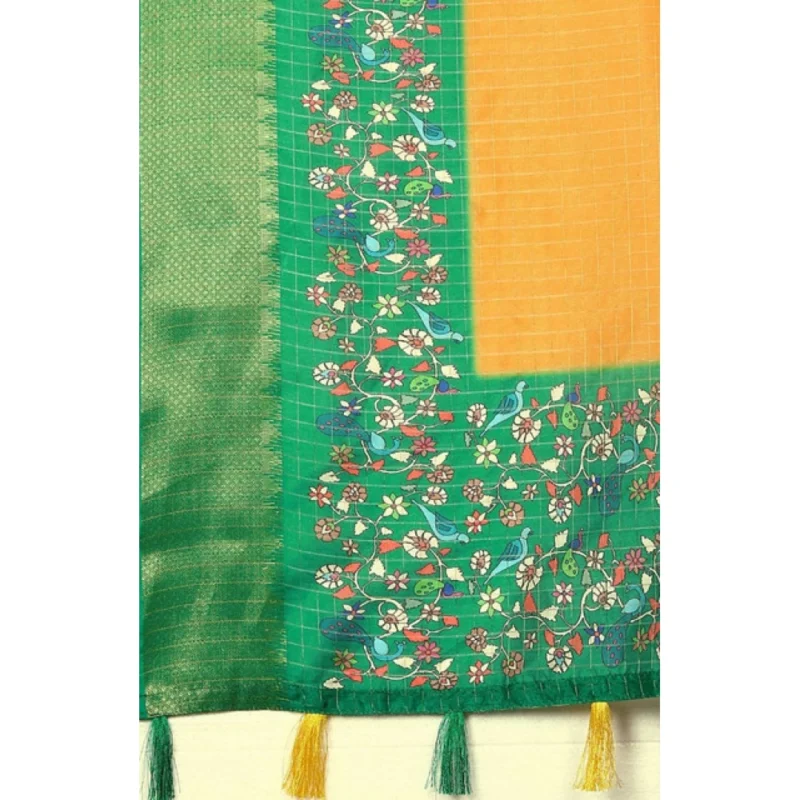 Alternative view of Women's Cotton Silk Printed Saree With Unstitched Blouse 5.5Mtr (Yellow Green)
