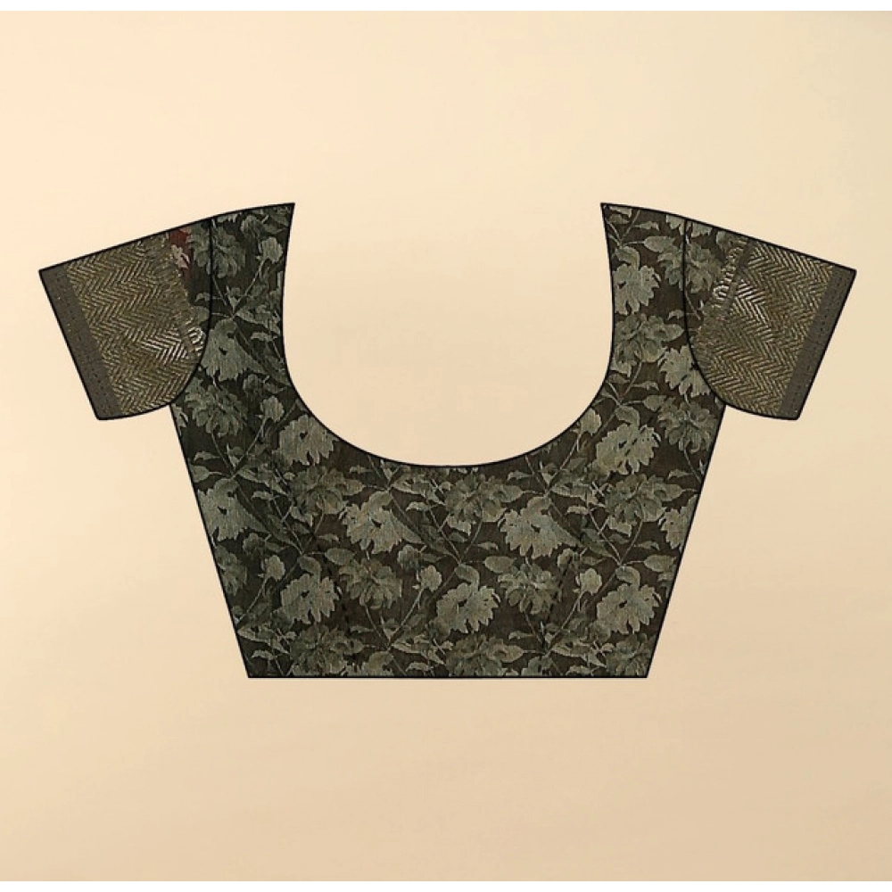 Women's Cotton Silk Floral Printed Saree With Unstitched Blouse 5.5Mtr (Grey) - Image 4