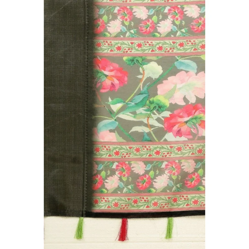 Alternative view of Women's Cotton Silk Floral Printed Saree With Unstitched Blouse 5.5Mtr (Grey)