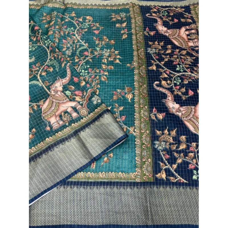 Alternative view of Women's Cotton Silk Printed Saree With Unstitched Blouse 5.5Mtr (Teal)