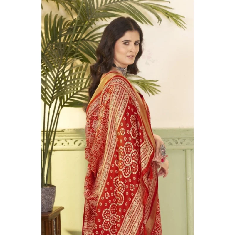 Alternative view of Women's Cotton Silk Floral Printed Saree With Unstitched Blouse 5.5Mtr (Red)