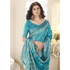 Women's Cotton Silk Printed Saree With Unstitched Blouse 5.5Mtr (Teal)