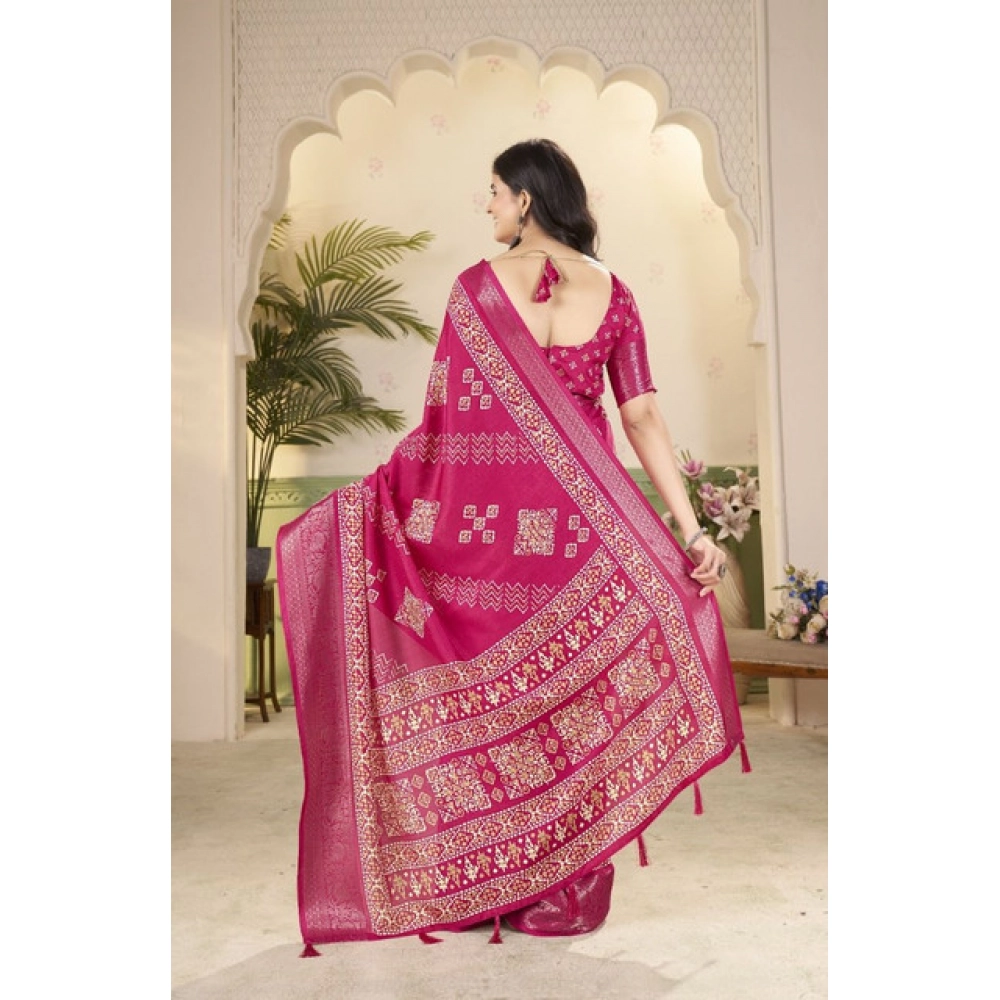 Women's Cotton Silk Printed Saree With Unstitched Blouse 5.5Mtr (Pink) - Image 6
