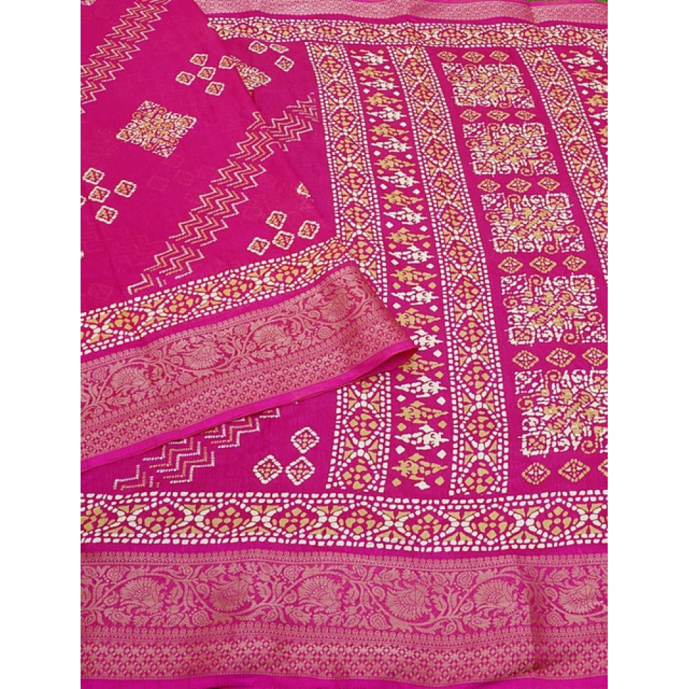 Women's Cotton Silk Printed Saree With Unstitched Blouse 5.5Mtr (Pink) - Image 4
