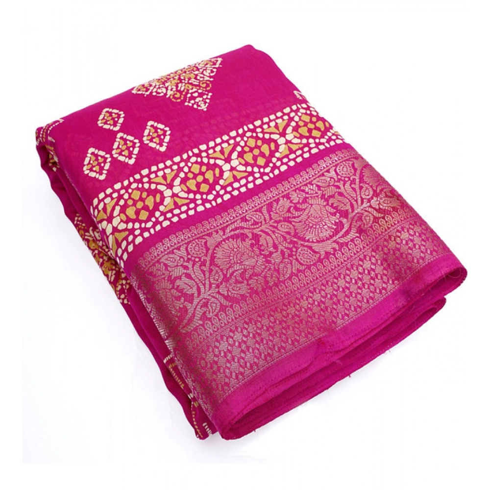 Women's Cotton Silk Printed Saree With Unstitched Blouse 5.5Mtr (Pink) - Image 3