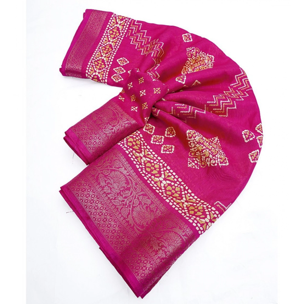 Women's Cotton Silk Printed Saree With Unstitched Blouse 5.5Mtr (Pink) - Image 2
