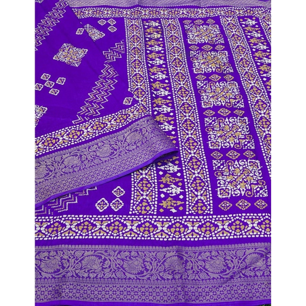 Women's Cotton Silk Printed Saree With Unstitched Blouse 5.5Mtr (Royal Blue) - Image 4