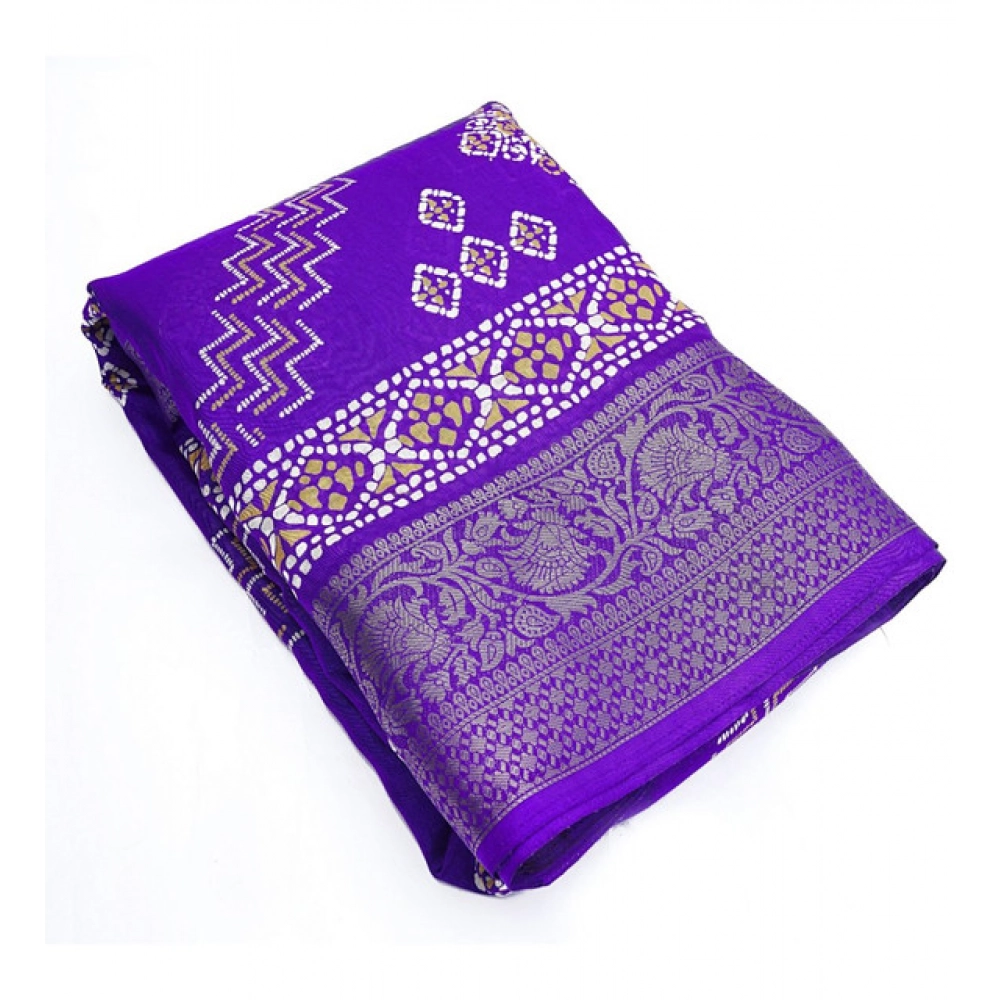 Women's Cotton Silk Printed Saree With Unstitched Blouse 5.5Mtr (Royal Blue) - Image 3