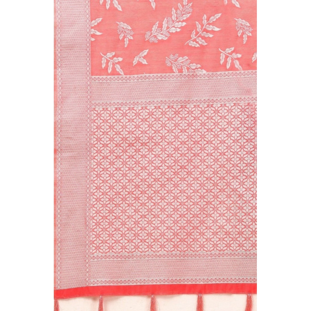 Women's Art Silk Jacquard Printed Saree With Unstitched Blouse 5.5Mtr (Peach) - Image 2