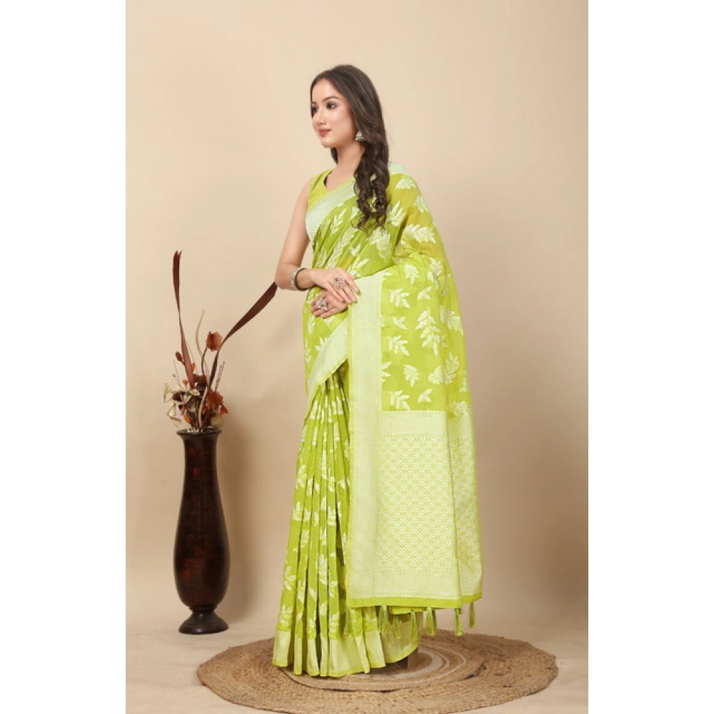 Women's Art Silk Jacquard Printed Saree With Unstitched Blouse 5.5Mtr (Light Green) - Image 5