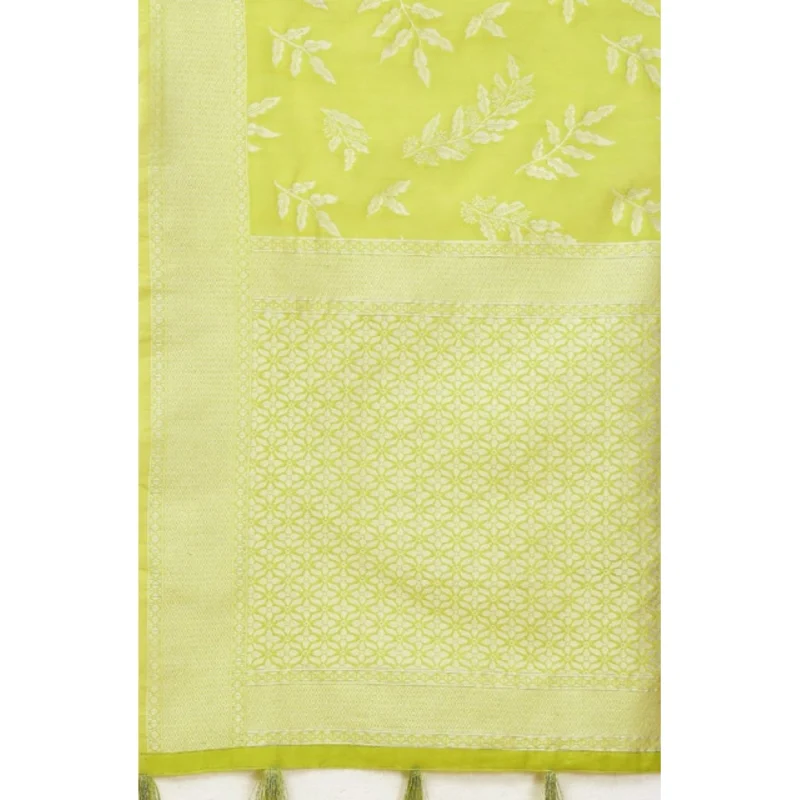 Alternative view of Women's Art Silk Jacquard Printed Saree With Unstitched Blouse 5.5Mtr (Light Green)
