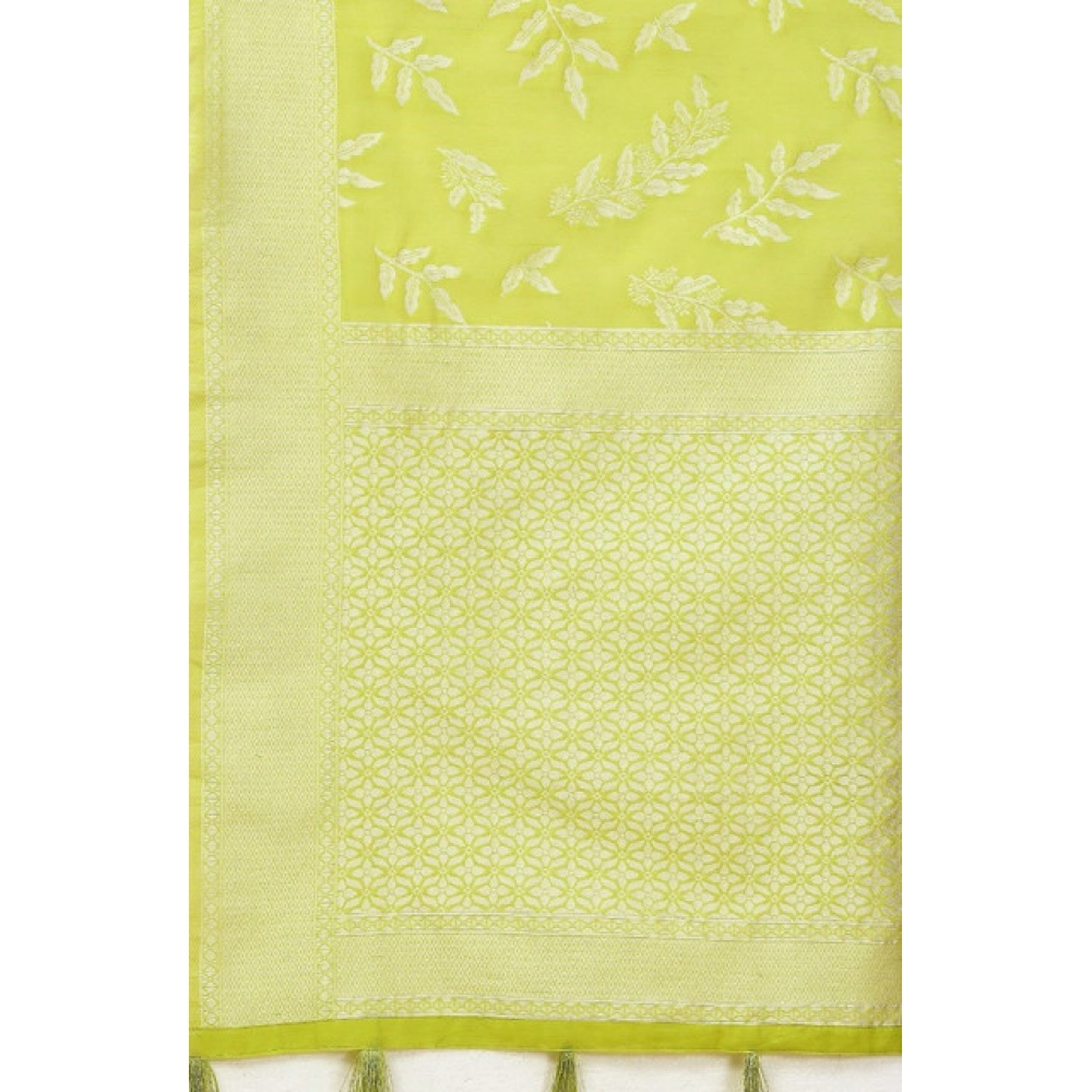 Women's Art Silk Jacquard Printed Saree With Unstitched Blouse 5.5Mtr (Light Green) - Image 2