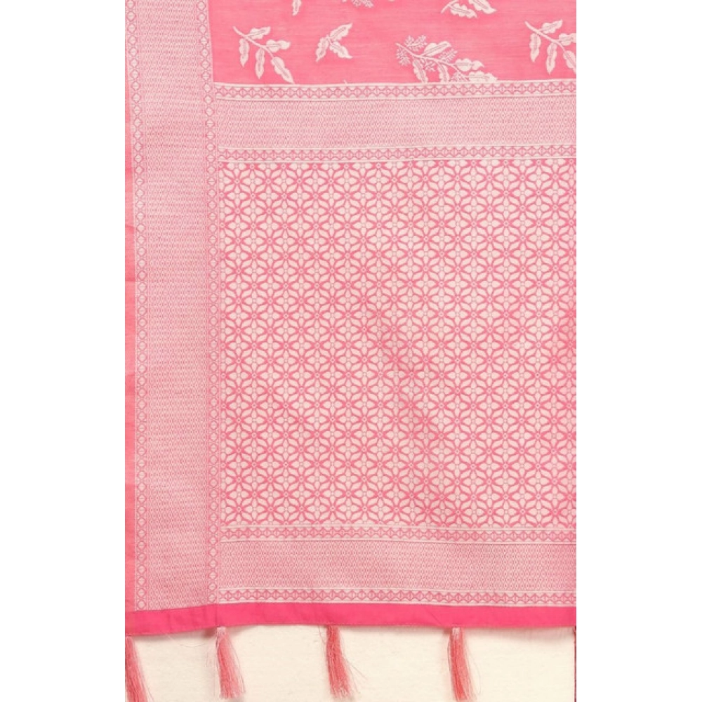 Women's Art Silk Jacquard Printed Saree With Unstitched Blouse 5.5Mtr (Pink) - Image 2