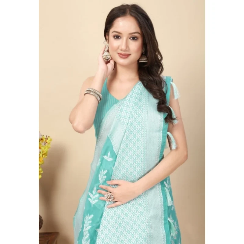 Women's Art Silk Jacquard Printed Saree With Unstitched Blouse 5.5Mtr (Sky Blue)