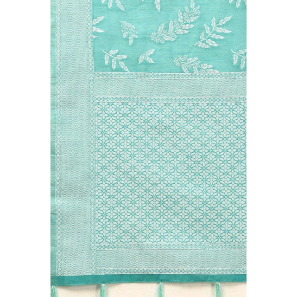 Women's Art Silk Jacquard Printed Saree With Unstitched Blouse 5.5Mtr (Sky Blue) - Image 2