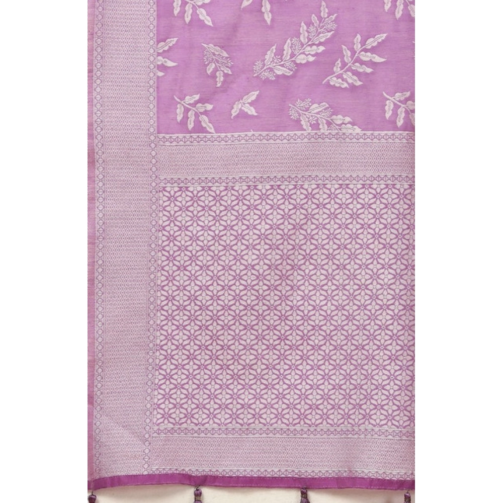 Women's Art Silk Jacquard Printed Saree With Unstitched Blouse 5.5Mtr (Purple) - Image 6