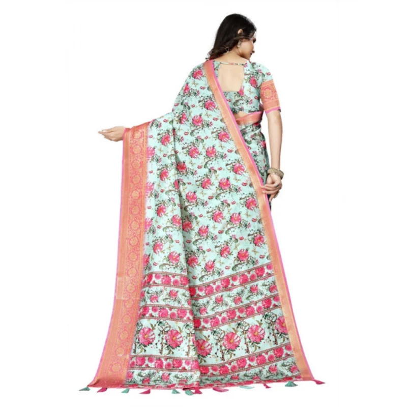 Alternative view of Women's Cotton Silk Floral Printed Saree With Unstitched Blouse 5.5Mtr (Multicolor)