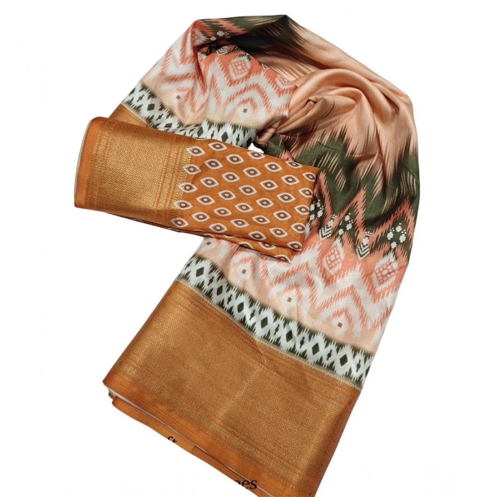 Women's Cotton Silk Printed Saree With Unstitched Blouse 5.5Mtr (Multicolor) - Image 3